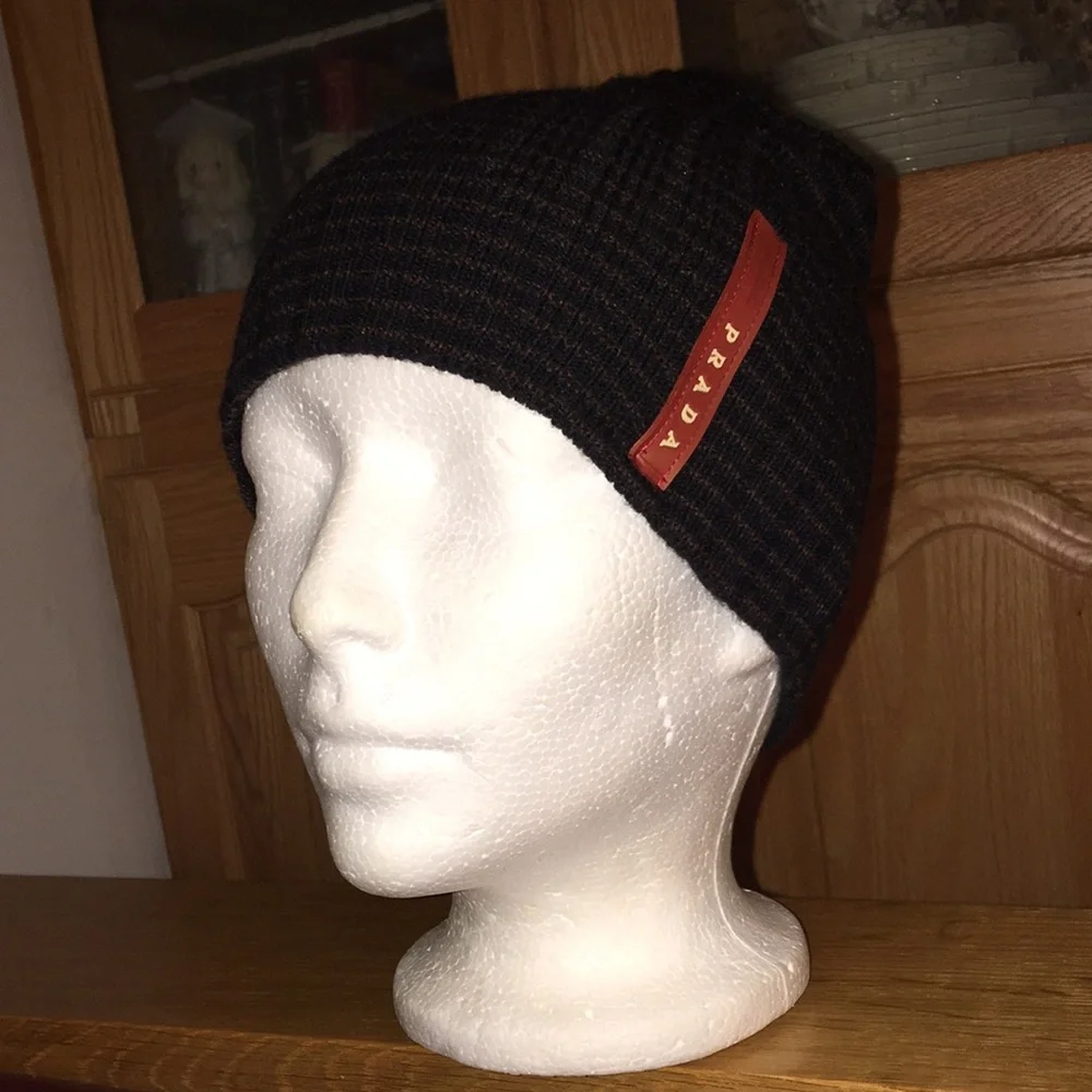 Vintage 90s PRADA Sport ribbed knitted beanie hat unisex